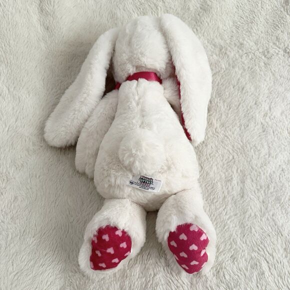 Worlds Softest Plush White Bunny Rabbit Red Heart Pattern Ears Feet 14” Stuffed - Picture 3 of 5